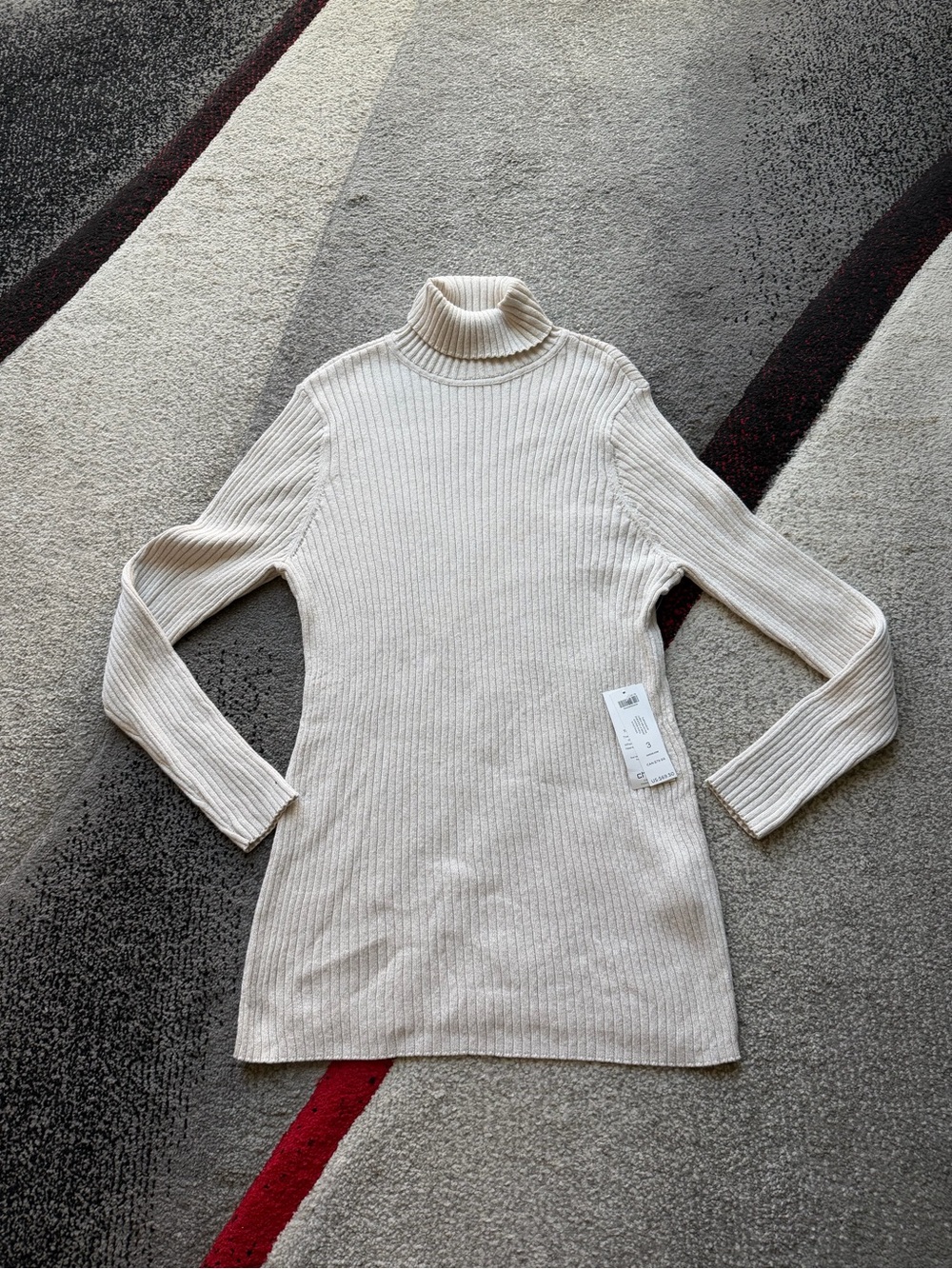 Chico’s Oyster Shell Lurex Ribbed Turtleneck Sweater